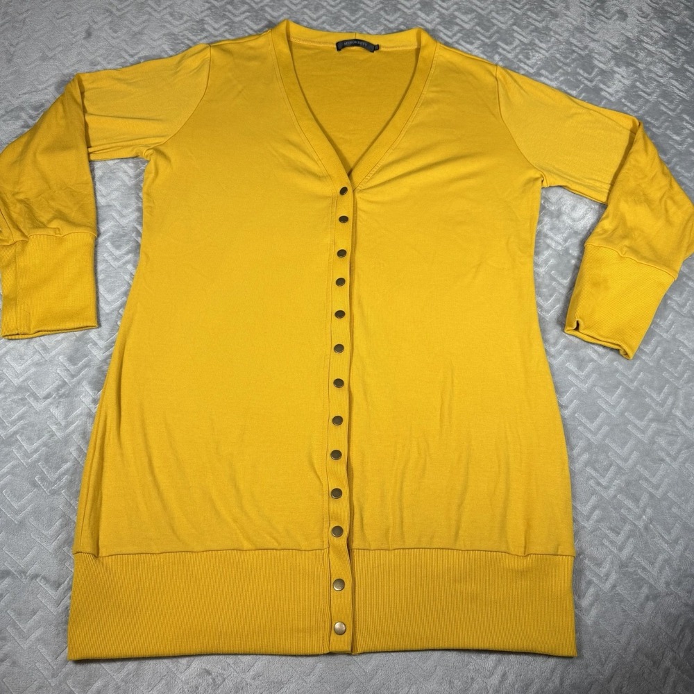 Merokeety Women Cardigan Sweater 2XL Mustard Yellow Snap Button Longline Tunic